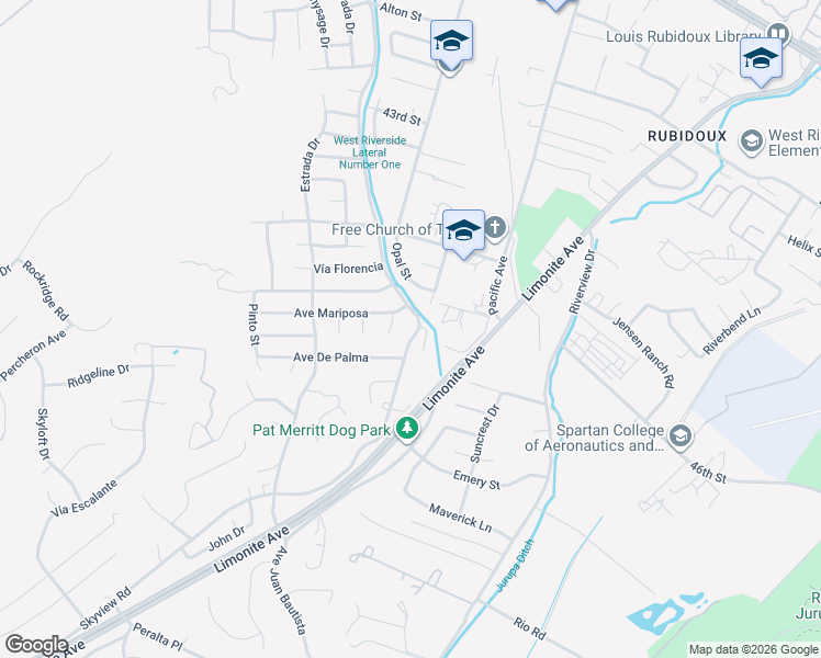 map of restaurants, bars, coffee shops, grocery stores, and more near 5210 Cadiz Court in Riverside