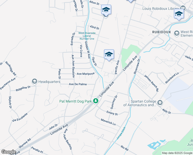 map of restaurants, bars, coffee shops, grocery stores, and more near 5210 Cadiz Court in Riverside