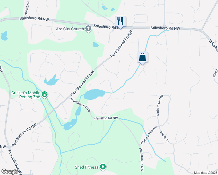 map of restaurants, bars, coffee shops, grocery stores, and more near 1433 Sutters Pond Drive in Kennesaw