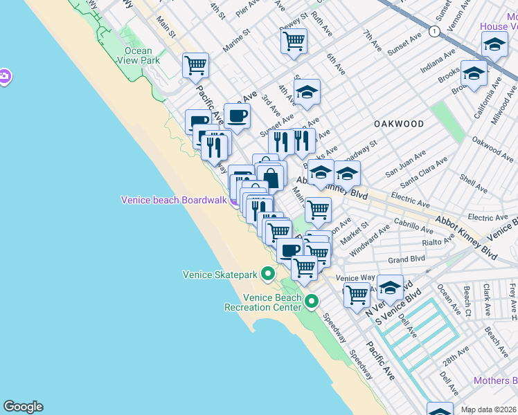 map of restaurants, bars, coffee shops, grocery stores, and more near 39 Brooks Avenue in Los Angeles