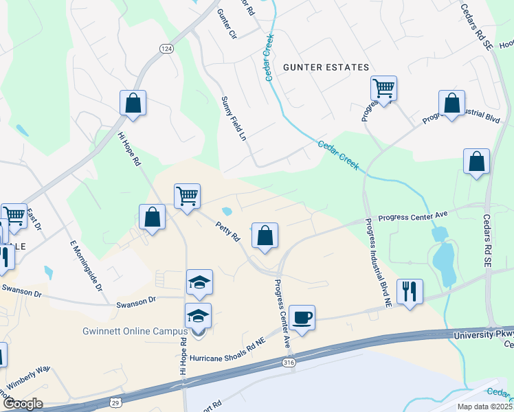 map of restaurants, bars, coffee shops, grocery stores, and more near 1495 Villageside Court in Lawrenceville