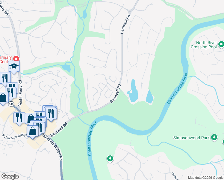 map of restaurants, bars, coffee shops, grocery stores, and more near 325 Brassy Court in Alpharetta