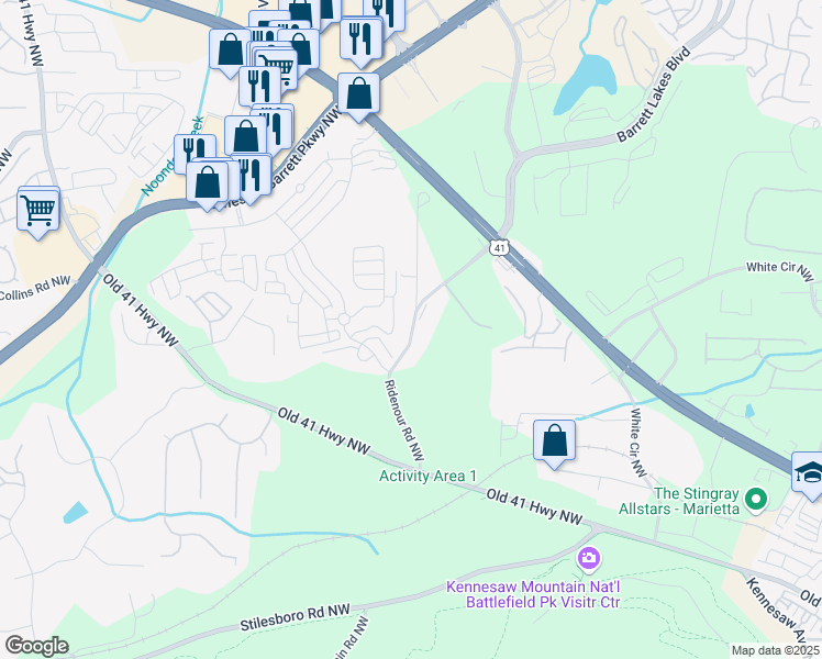 map of restaurants, bars, coffee shops, grocery stores, and more near 1601 Greers Chapel Road Northwest in Kennesaw
