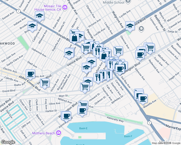 map of restaurants, bars, coffee shops, grocery stores, and more near 858 Coeur D Alene Avenue in Los Angeles