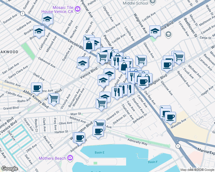 map of restaurants, bars, coffee shops, grocery stores, and more near 858 Coeur D Alene Avenue in Los Angeles