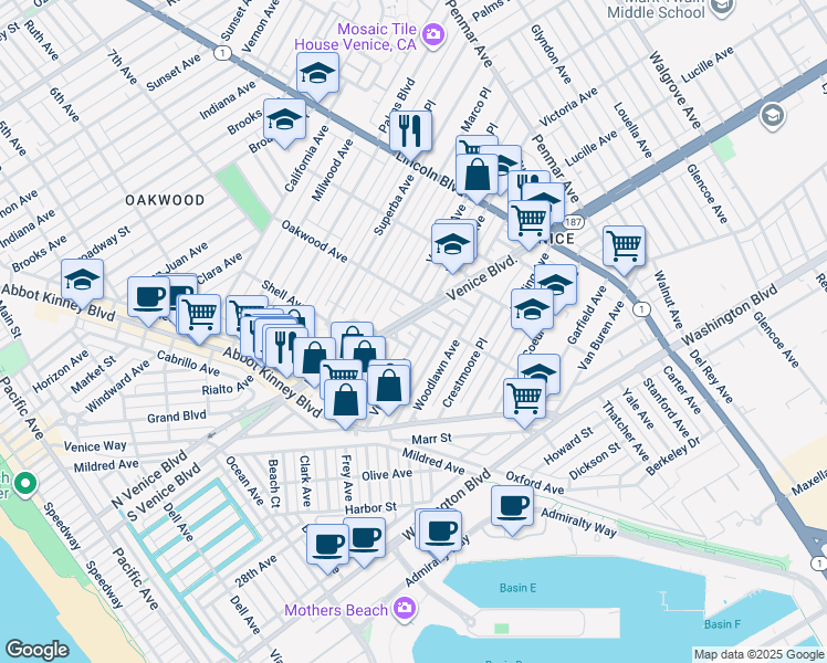 map of restaurants, bars, coffee shops, grocery stores, and more near 2104 Pisani Place in Los Angeles
