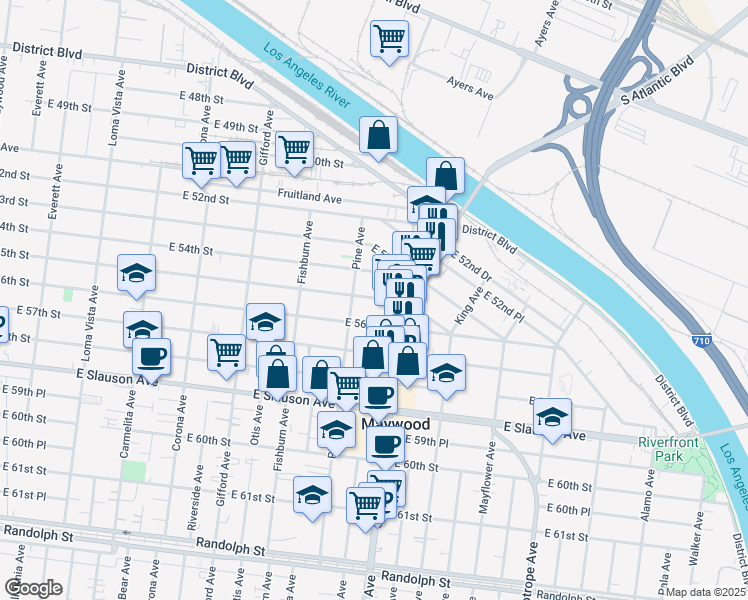 map of restaurants, bars, coffee shops, grocery stores, and more near 4411 East 55th Street in Maywood