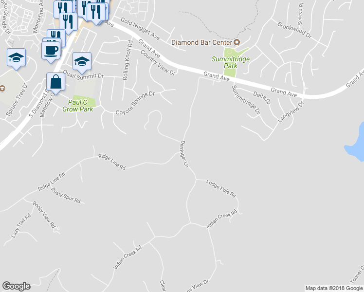 map of restaurants, bars, coffee shops, grocery stores, and more near 1729 Derringer Lane in Diamond Bar