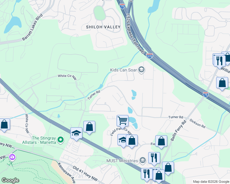 map of restaurants, bars, coffee shops, grocery stores, and more near 428 Summit Village Court in Marietta