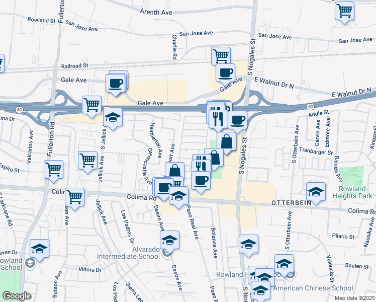map of restaurants, bars, coffee shops, grocery stores, and more near 1441 Paso Real Avenue in Rowland Heights