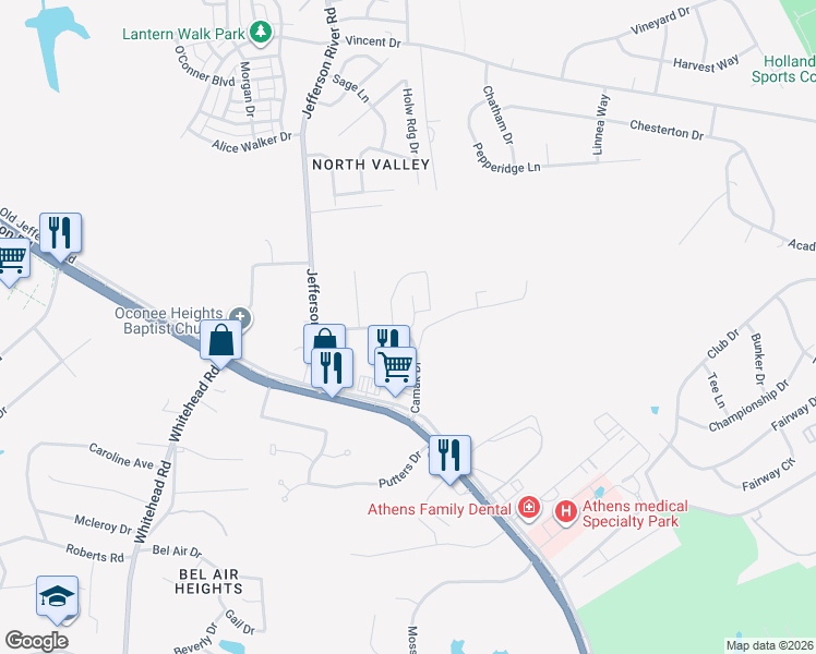 map of restaurants, bars, coffee shops, grocery stores, and more near 200-248 Camak Dr in Athens