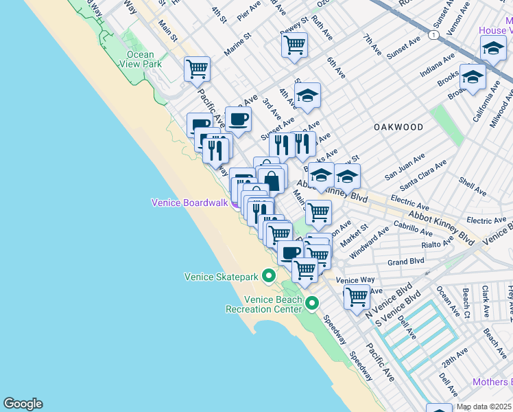 map of restaurants, bars, coffee shops, grocery stores, and more near 39 Brooks Avenue in Los Angeles