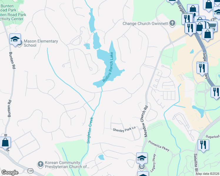 map of restaurants, bars, coffee shops, grocery stores, and more near 2325 Sugarloaf Club Drive in Duluth