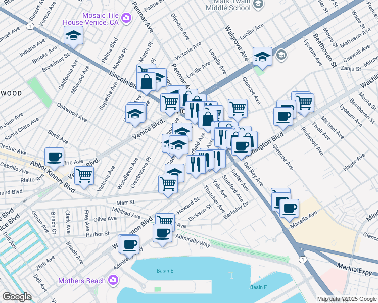 map of restaurants, bars, coffee shops, grocery stores, and more near 1109 Garfield Avenue in Los Angeles