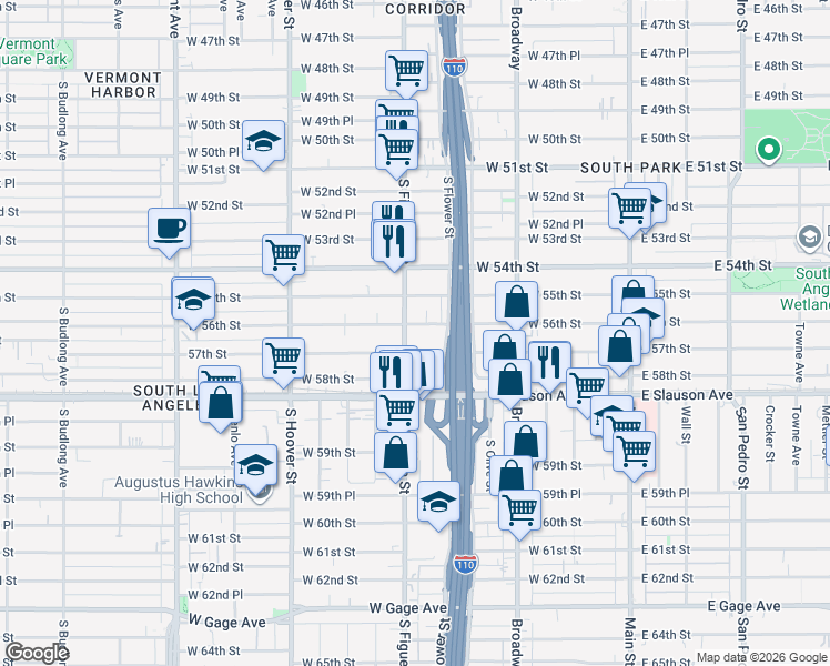 map of restaurants, bars, coffee shops, grocery stores, and more near in Los Angeles