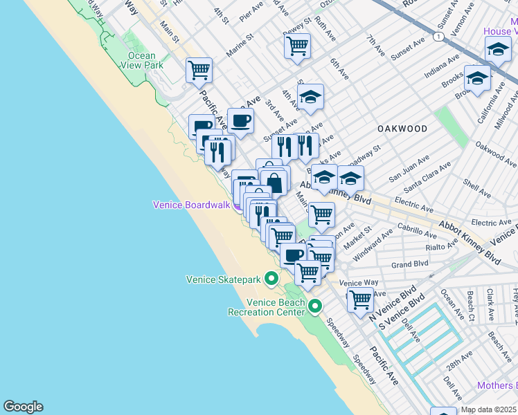 map of restaurants, bars, coffee shops, grocery stores, and more near 25 Brooks Avenue in Los Angeles