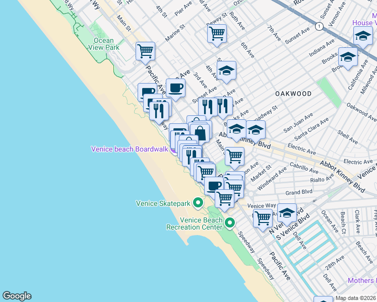 map of restaurants, bars, coffee shops, grocery stores, and more near 25 Brooks Avenue in Los Angeles