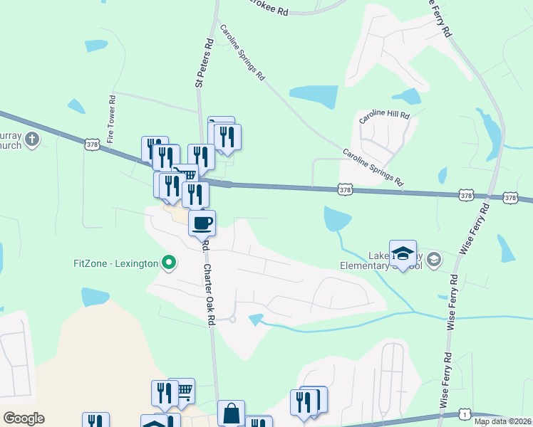 map of restaurants, bars, coffee shops, grocery stores, and more near 333 Grey Oaks Court in Lexington