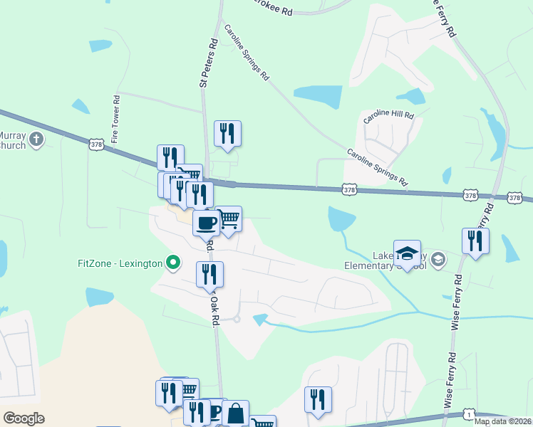 map of restaurants, bars, coffee shops, grocery stores, and more near 333 Grey Oaks Court in Lexington