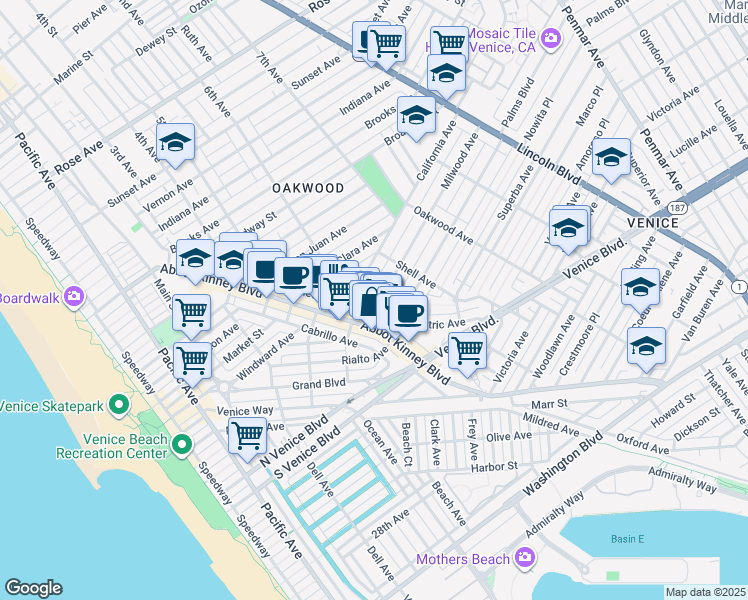 map of restaurants, bars, coffee shops, grocery stores, and more near 630 Milwood Avenue in Los Angeles