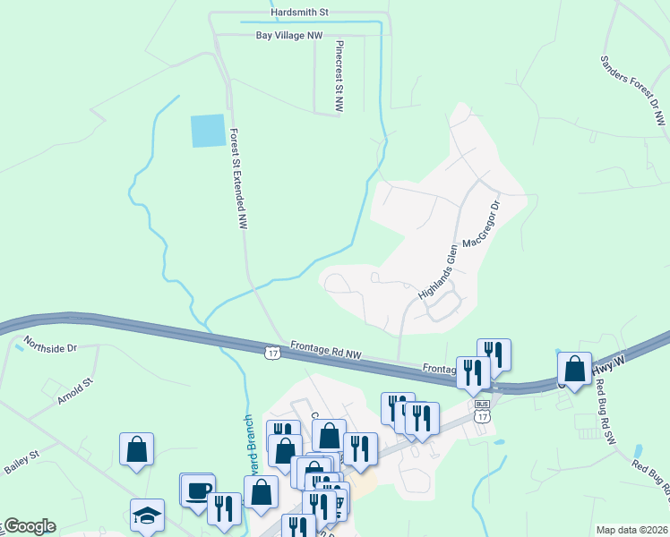 map of restaurants, bars, coffee shops, grocery stores, and more near 3020 Starling Dr SW in Shallotte