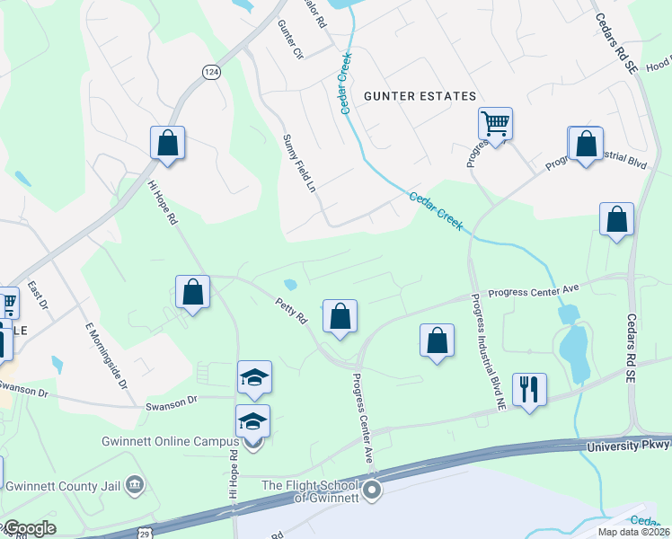map of restaurants, bars, coffee shops, grocery stores, and more near 834 Petty Road in Lawrenceville