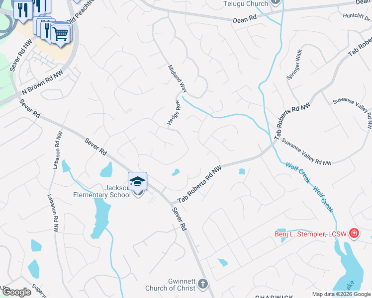 map of restaurants, bars, coffee shops, grocery stores, and more near 1141 Steeple Run in Lawrenceville