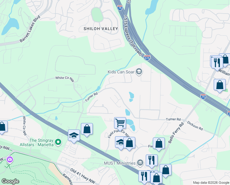map of restaurants, bars, coffee shops, grocery stores, and more near 428 Summit Village Court in Marietta