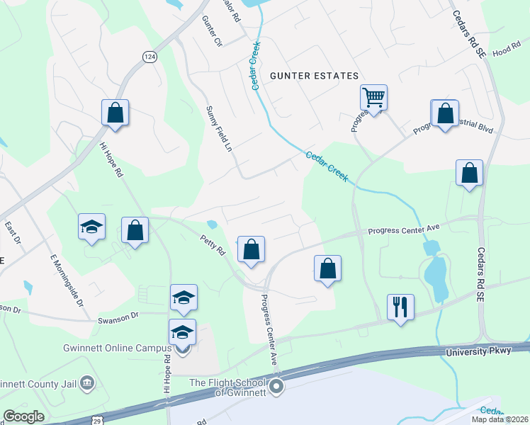 map of restaurants, bars, coffee shops, grocery stores, and more near 834 Petty Road in Lawrenceville
