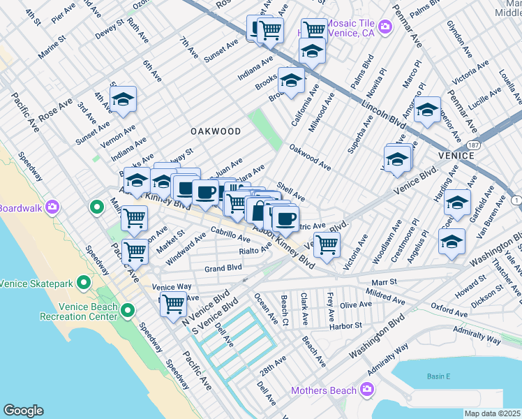 map of restaurants, bars, coffee shops, grocery stores, and more near 630 Milwood Avenue in Los Angeles