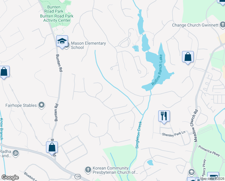 map of restaurants, bars, coffee shops, grocery stores, and more near 2940 Fitzgerald Trace in Duluth