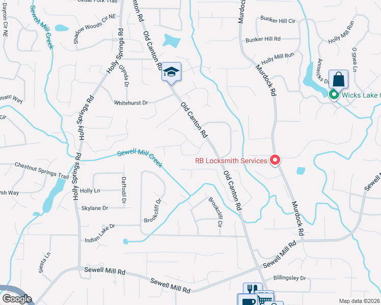 map of restaurants, bars, coffee shops, grocery stores, and more near 1748 Canton Lane in Marietta
