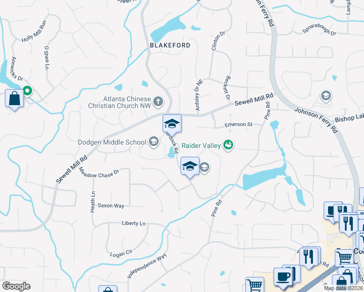 map of restaurants, bars, coffee shops, grocery stores, and more near 1680 Bill Murdock Road in Marietta