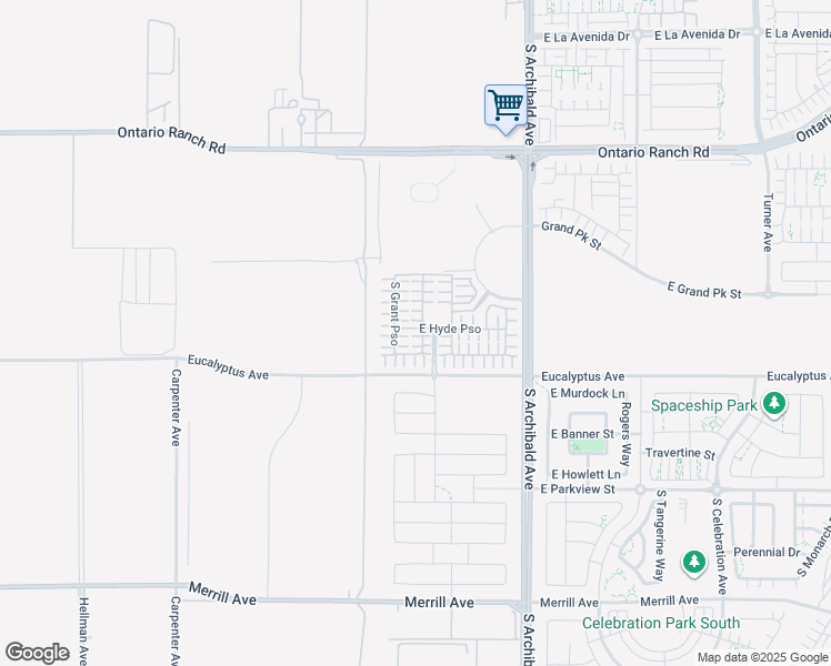 map of restaurants, bars, coffee shops, grocery stores, and more near 2456 East Hyde Paseo in Ontario