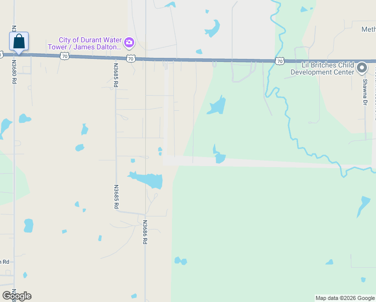 map of restaurants, bars, coffee shops, grocery stores, and more near 426 Western Hills Drive in Durant