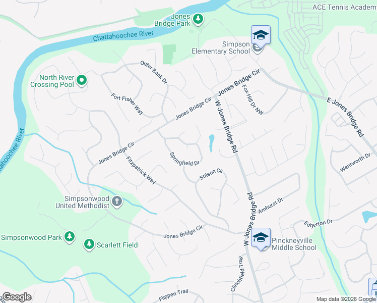 map of restaurants, bars, coffee shops, grocery stores, and more near 4415 Springfield Drive in Norcross