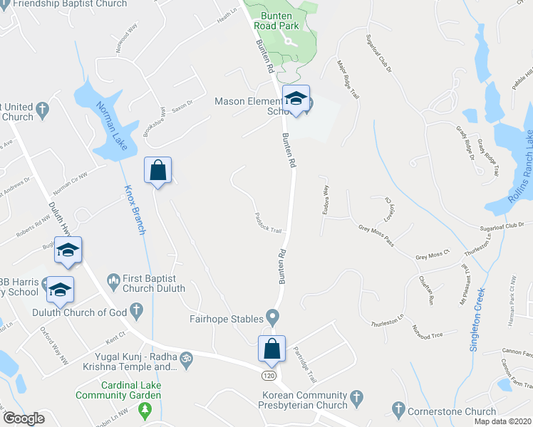 map of restaurants, bars, coffee shops, grocery stores, and more near 2903 Paddock Trail in Duluth