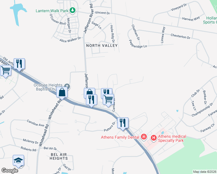 map of restaurants, bars, coffee shops, grocery stores, and more near 200-248 Camak Dr in Athens
