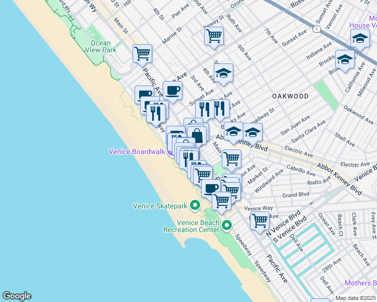 map of restaurants, bars, coffee shops, grocery stores, and more near 39 Brooks Avenue in Los Angeles