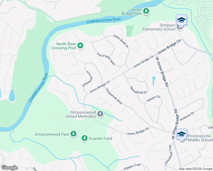 map of restaurants, bars, coffee shops, grocery stores, and more near 4256 Jones Bridge Circle in Norcross