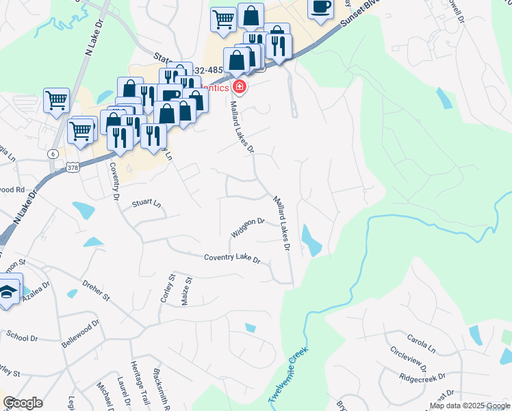 map of restaurants, bars, coffee shops, grocery stores, and more near 105 Foxridge Run in Lexington