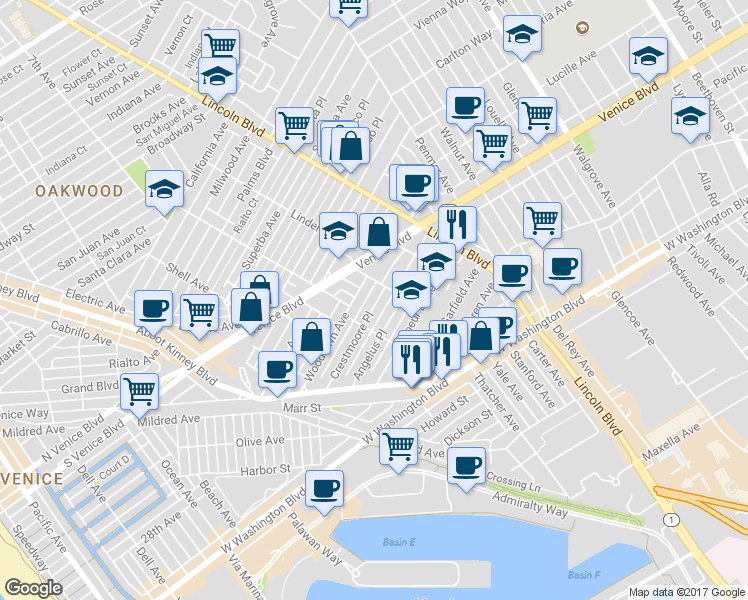 map of restaurants, bars, coffee shops, grocery stores, and more near 819 Crestmoore Place in Los Angeles