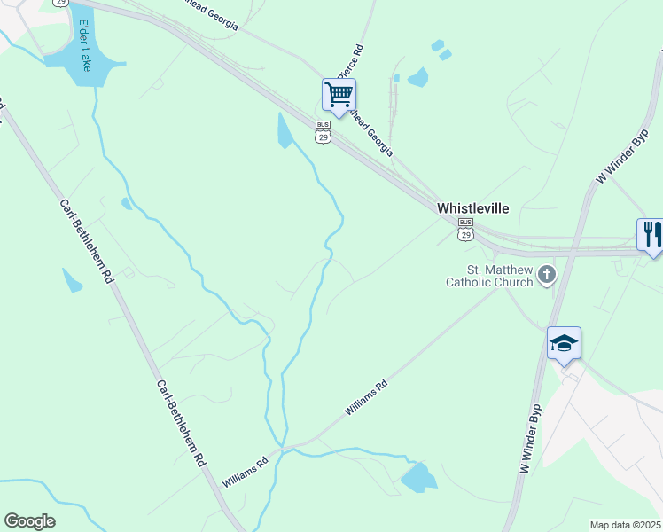 map of restaurants, bars, coffee shops, grocery stores, and more near 22 Quail Court in Winder