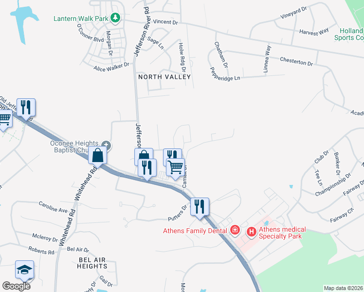map of restaurants, bars, coffee shops, grocery stores, and more near 200-248 Camak Dr in Athens