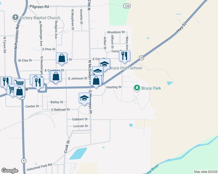 map of restaurants, bars, coffee shops, grocery stores, and more near 123-201 Hasting Street in Bruce