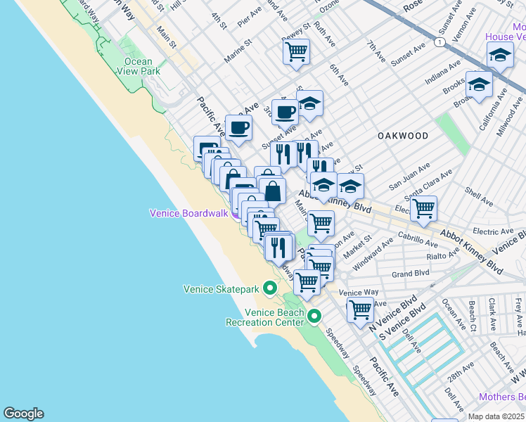 map of restaurants, bars, coffee shops, grocery stores, and more near 39 Brooks Avenue in Los Angeles