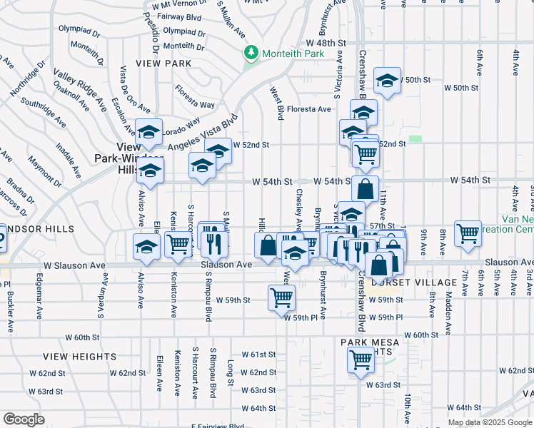 map of restaurants, bars, coffee shops, grocery stores, and more near 5454 Hillcrest Drive in Los Angeles