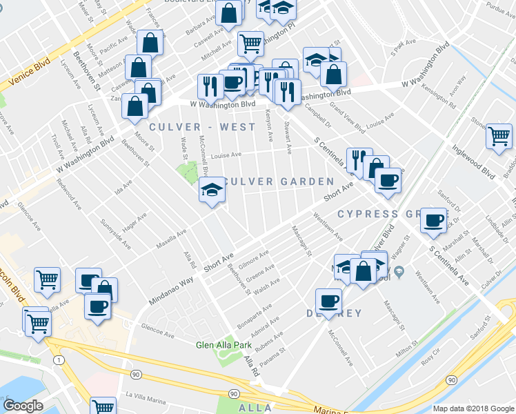 map of restaurants, bars, coffee shops, grocery stores, and more near 4329 Chase Avenue in Los Angeles