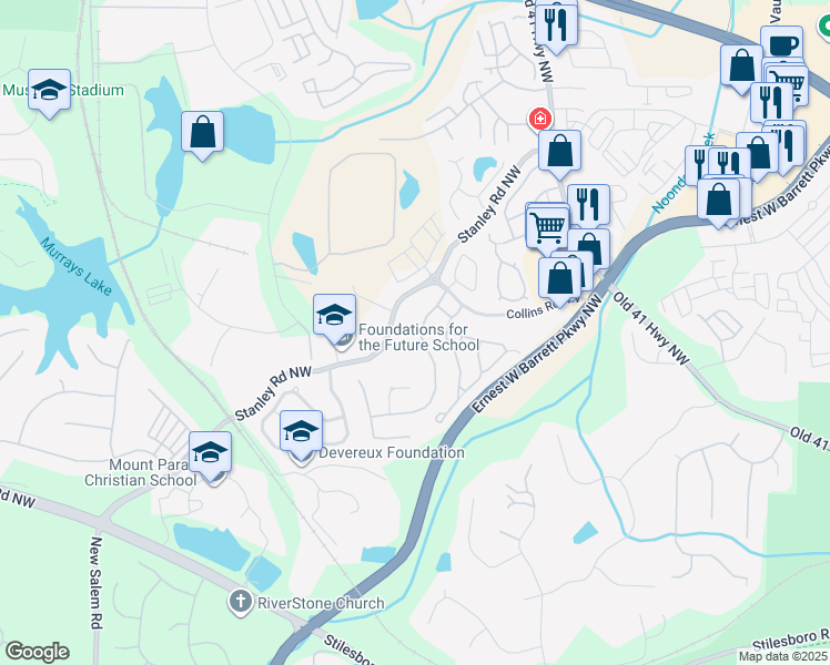 map of restaurants, bars, coffee shops, grocery stores, and more near 1556 Anna Ruby Lane in Kennesaw