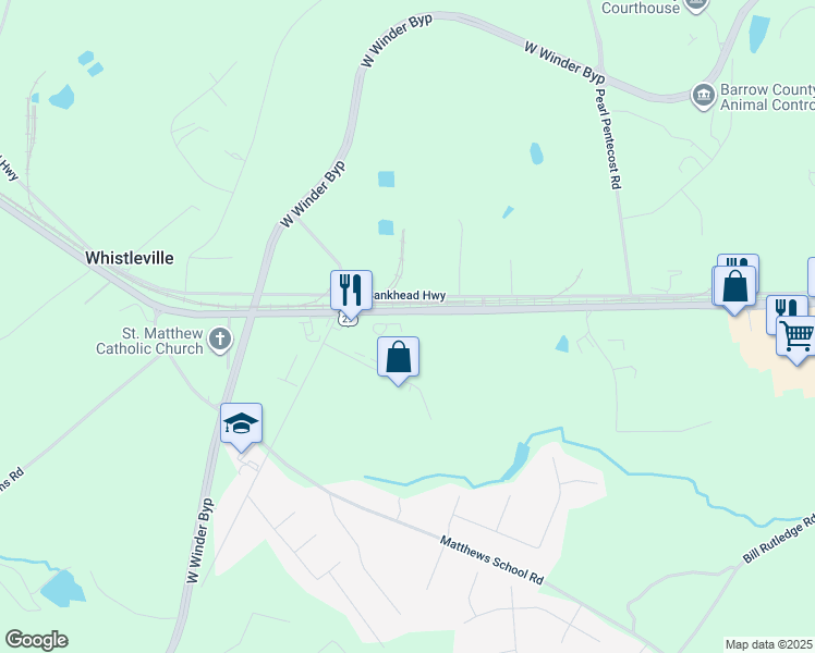 map of restaurants, bars, coffee shops, grocery stores, and more near 616 Atlanta Highway Northwest in Auburn